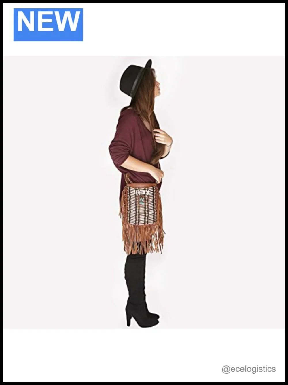 Boho Fringe Leather Hobo Purse | Adjustable Strap | Zip Closure